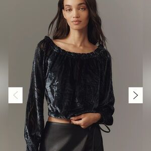 Anthropologie Blue Velvet Print Off Shoulder Top